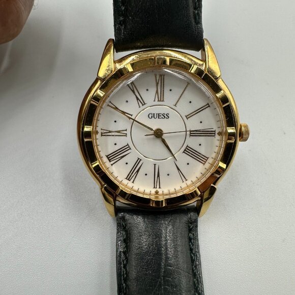 GUESS Accessories - Vintage Guess Watch Women Gold Tone Dark Green Leather Band New Battery 9"
